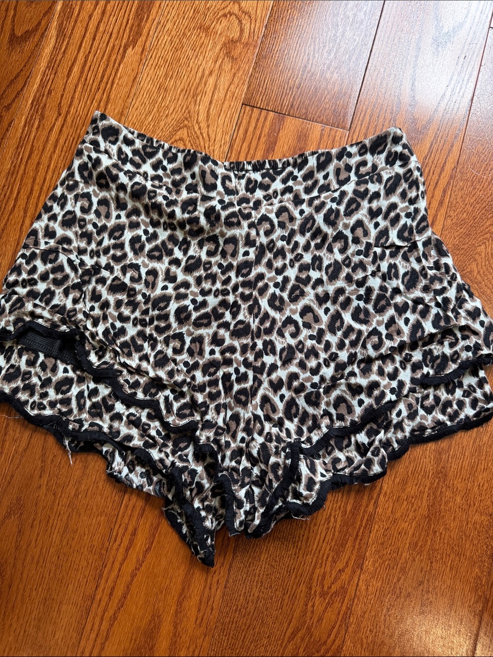 Lush Leopard Print Ruffle Shorts in Black, Brown, Cream
